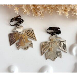 Phoenix Figural Carved Sterling Silver Mexican South Accented Clip On Earrings